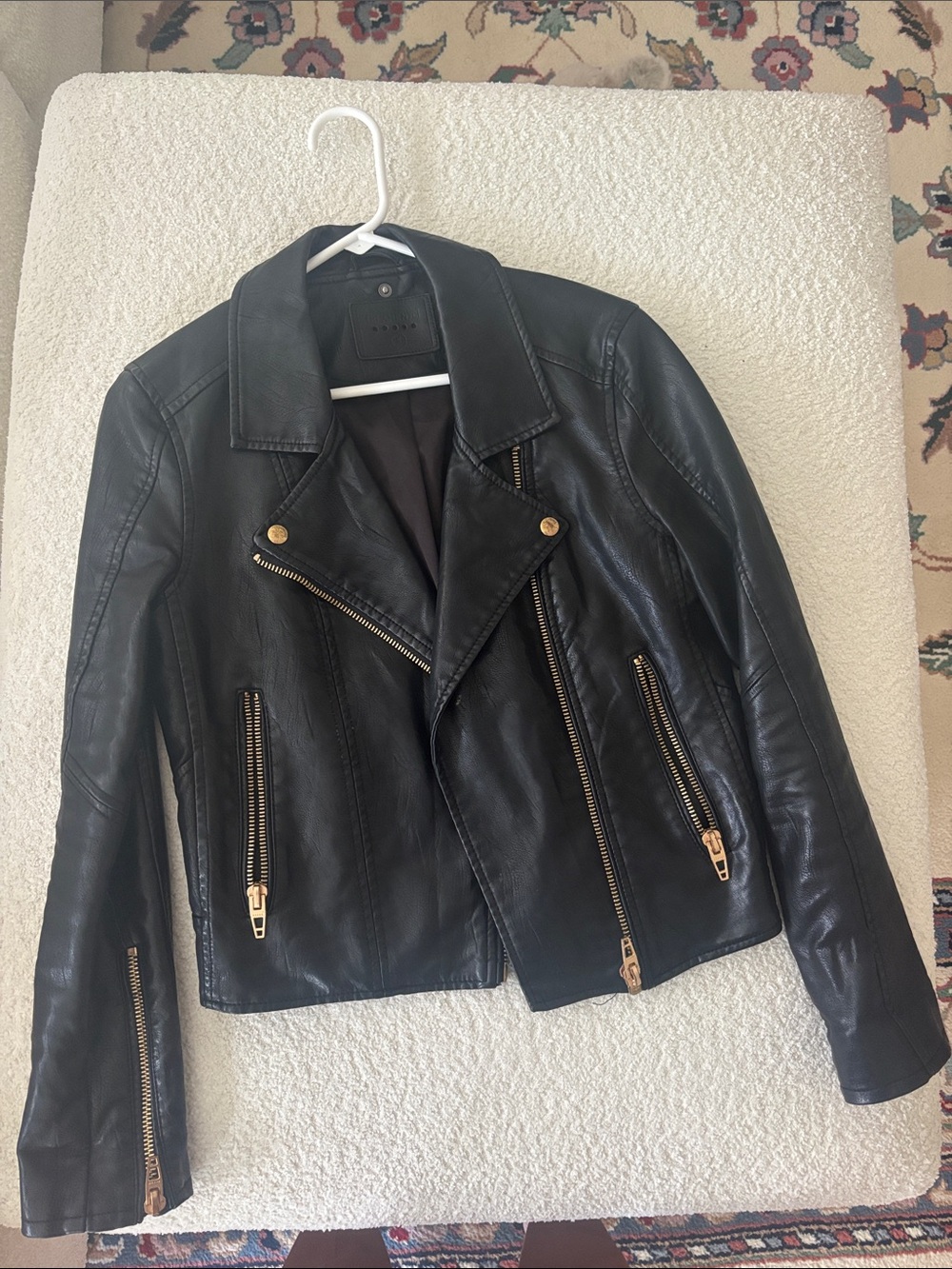 Blank NYC Black Faux Leather Moto Jacket with Gold Hardware